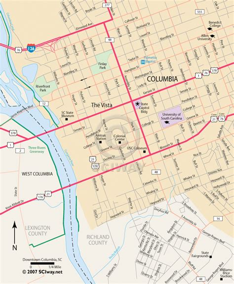 Downtown Columbia, South Carolina - Free Online Map