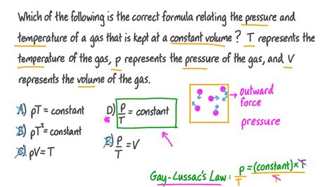 Vidéo de question : Identifier la formule correcte reliant la pression et la température d’un ...