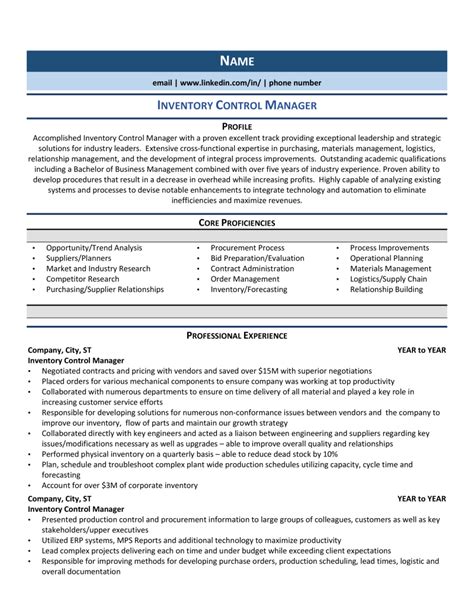 Inventory Control Manager Resume Example & Guide (2021) | ZipJob