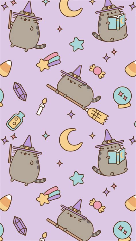 iphone wallpaper pusheen the cat halloween october autumn wizard witch | Witch wallpaper ...