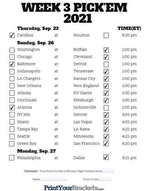 Week 3 Nfl Picks Printable - Printable Word Searches