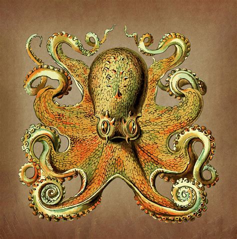 Vintage Golden Octopus Painting by Elaine Plesser - Pixels