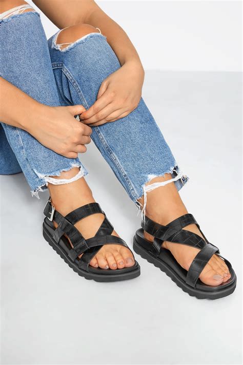 LIMITED COLLECTION Black Sporty Footbed Sandals In Extra Wide Fit | Yours Clothing