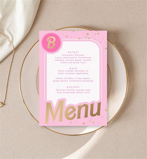 Barbie Party Editable Dinner Menu Printable Birthday Party | Etsy