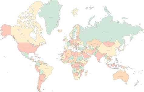 World Map - Multi Color, Europe Centered, with Countries