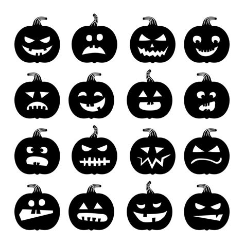 Pumpkins icons. Vector halloween pumpkin silhouette set isolated on wh ...