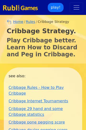 Cribbage Strategy. Play Cribbage online