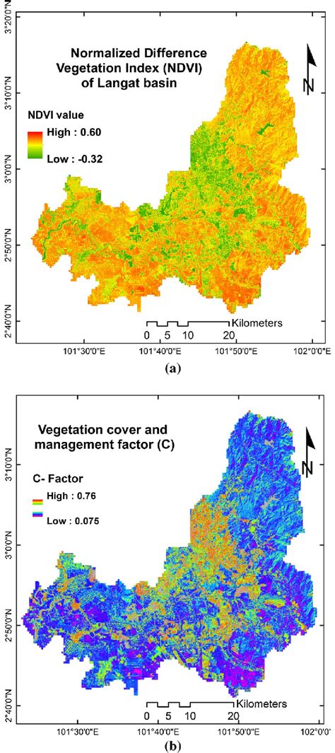 Normalized difference vegetation index (NDVI) map (a) and vegetation ...