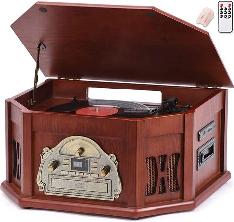 Buy 10-in-1 Wood Classic Turntable Stereo System with Bluetooth Connection, Vinyl Record Player ...