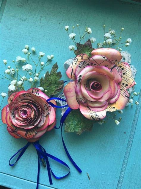 Prom corsage made from old sheet music. | Sheet music flowers, Sheet music crafts, Sheet music ...