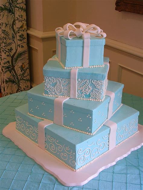 Tiffany Box Multi Tier Wedding Cake at The Ballantyne Hotel | Tiffany blue wedding cake, Wedding ...