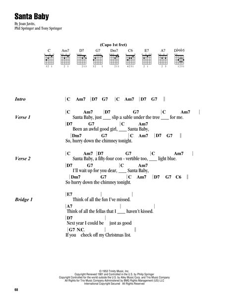 Santa Baby by Eartha Kitt Sheet Music for Guitar Chords/Lyrics at Sheet ...