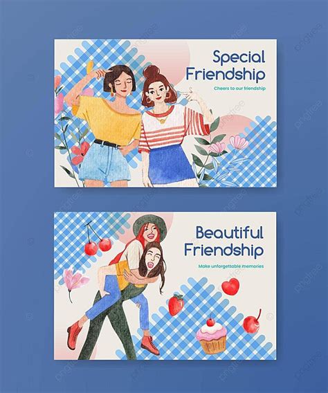 National Friendship Day Facebook Template In Watercolor Style Vector ...