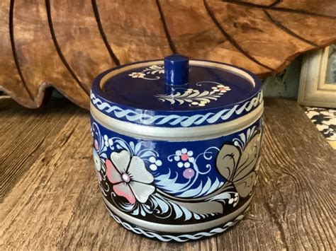 DECORATIVE LACQUERED HAND Carved Round Wood Container, 4” Trinket Decor Blue $25.74 - PicClick