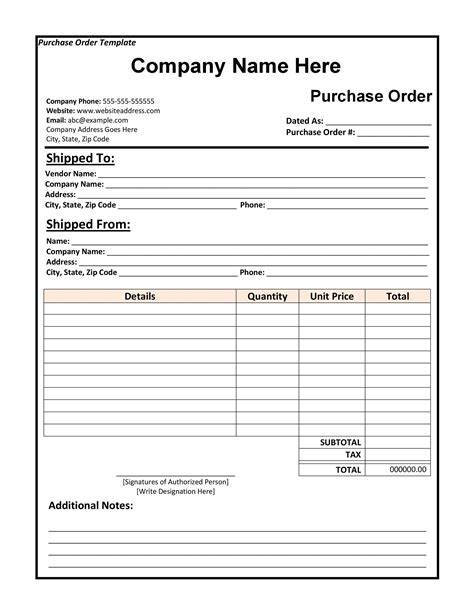 Printable Purchase Order Form Templates