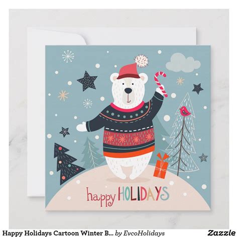 Happy Holidays Cartoon Winter Bear | Christmas Holiday Card | Zazzle ...