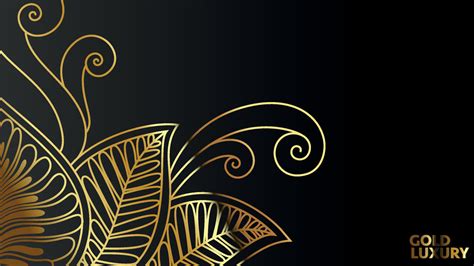 Luxury gold wallpaper. Black and golden background. Tropical leaves wall art design with dark ...