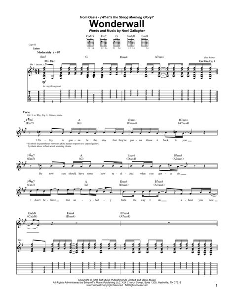 Oasis "Wonderwall" Sheet Music Notes | Download Printable PDF Score 111410