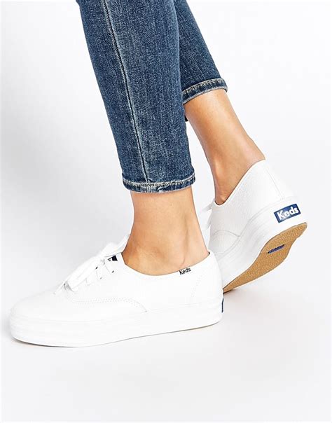 Keds Champion White Triple Leather Flatform Trainers at asos.com | Keds shoes outfit, Leather ...