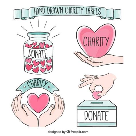 Beautiful hand drawn charity labels Free... | Free Vector #Freepik # ...