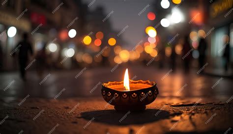 Premium Photo | Diwali diya or oil lamp on indian streets festival of ...