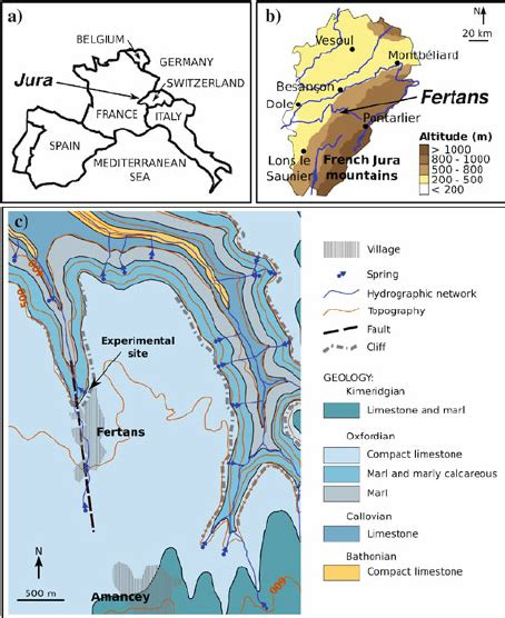 Location of the Jura in France ( a ) and of Fertans in the French Jura ...