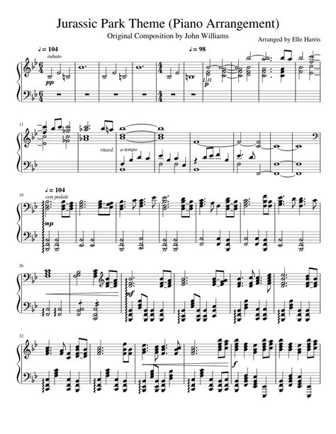 Jurassic Park Theme Song (Piano) Sheet music for Piano (Solo ...