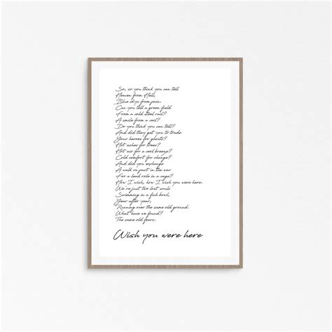 Wish You Were Here Pink Floyd Lyrics Poster Art Print Black - Etsy