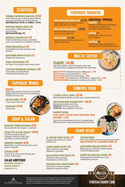 Federal Taphouse & Kitchen Menu on Behance