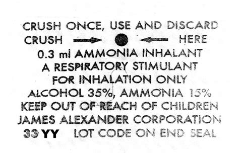 Ammonia Inhalants: Package Insert / Prescribing Information