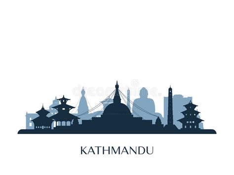 Kathmandu Skyline, Monochrome Silhouette Vektor Abbildung ...