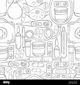 Seamless Pattern Coloring Cartoon medical Instruments In Hand Draw  sketch template