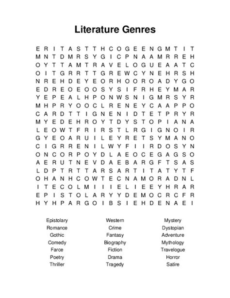 Literature Genres Word Search