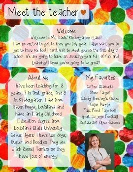 Eric Carle Meet The Teacher Template **Editable** by KinderCaryn