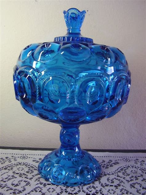 L E Smith Glass Moon and Stars Blue 12 inch by GriffsTreasures