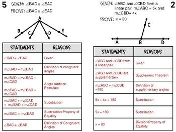 Geometry - 6 Proving Angle Relationships Proofs with Answer Key - Foldable