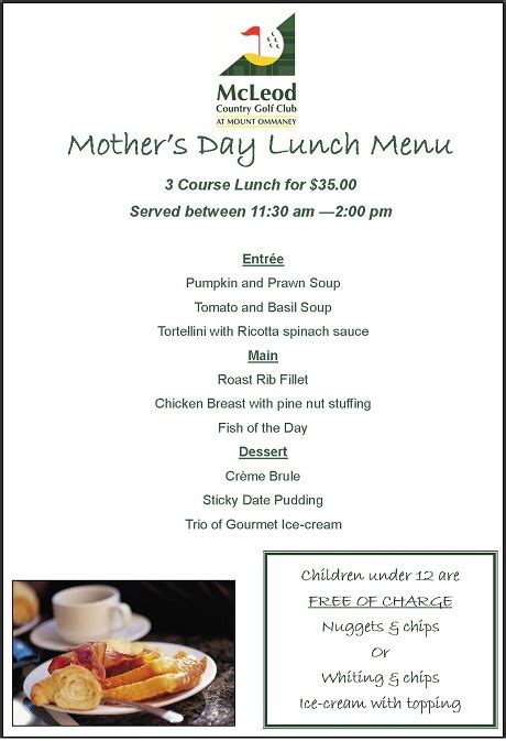 MCLEOD COUNTRY GOLF CLUB: Mothers Day lunch menu