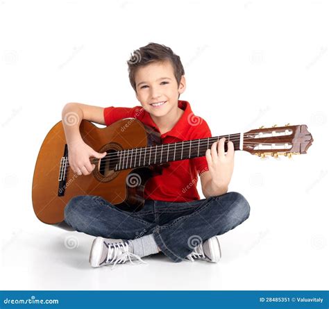 Happy Boy Playing on Acoustic Guitar Stock Image - Image of musician, human: 28485351