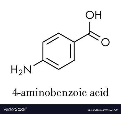 4-aminobenzoic acid paba aminobenzoate molecule Vector Image