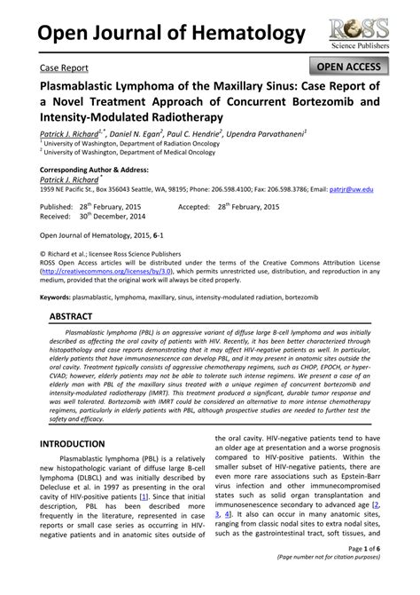 (PDF) Plasmablastic Lymphoma of the Maxillary Sinus: Case Report of a Novel Treatment Approach ...