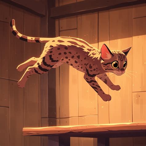 Savannah Cat Jumping on a High Shelf | Premium AI-generated vector