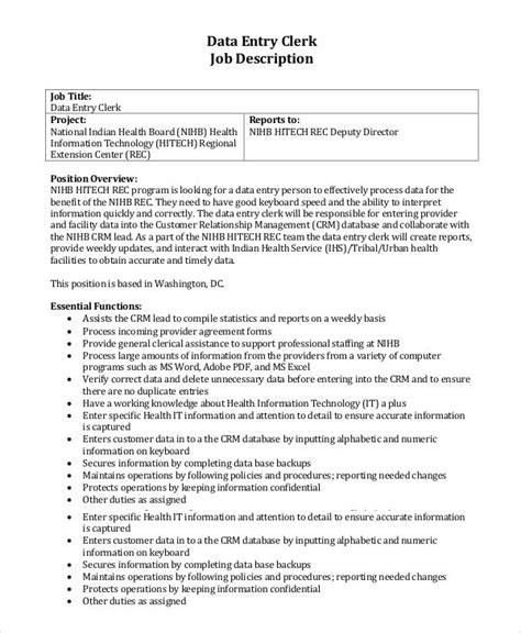 FREE 8+ Sample Data Entry Job Description Templates in PDF | MS Word | Data entry jobs, Data ...