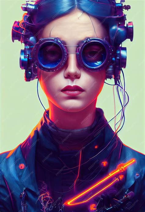 Premium Photo | Beautiful retro wave female scientist with goggles cyberpunk metaverse character ...