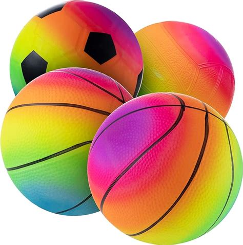 Rainbow Sports Balls - 6 Inch (Pack of 4) Inflatable Vinyl Balls for Kids and Toddlers Includes ...