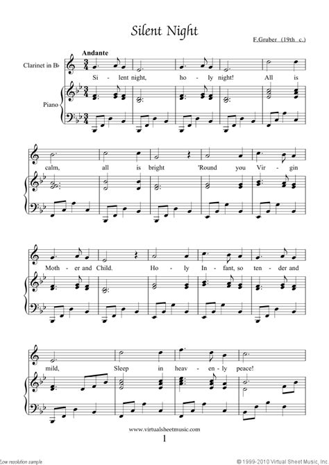 Free Silent Night sheet music for clarinet and piano (PDF)