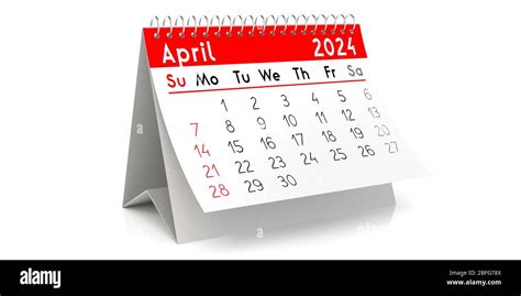 April 2024 - table calendar - 3D illustration Stock Photo - Alamy