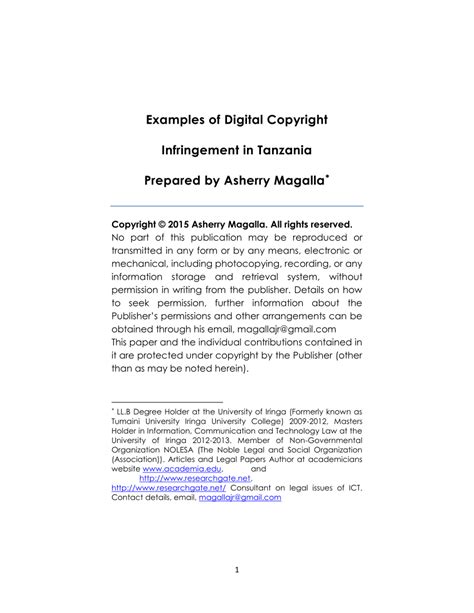 (PDF) EXAMPLES OF DIGITAL COPYRIGHT INFRINGEMENT ACTIVITIES IN TANZANIA