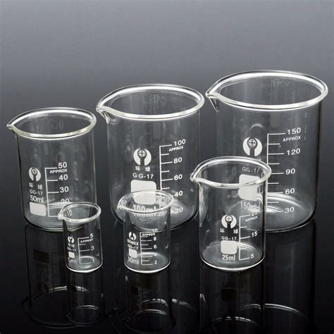 New 6Pcs 5 10 25 50 100 150mL Beaker Set Graduated Borosilicate Glass ...