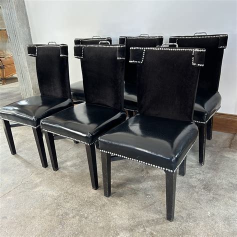 Dining Chairs, Black Patent Leather Seat, Black Velvet Back Rest ...