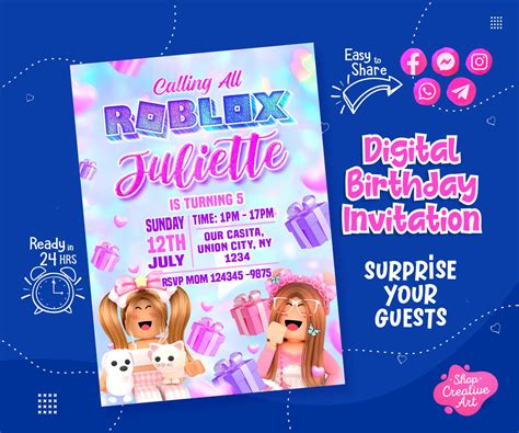 ROBLOX INVITATION GIRL Customized, Birthday Invitation, Roblox Party Invite, Roblox Pool Party ...